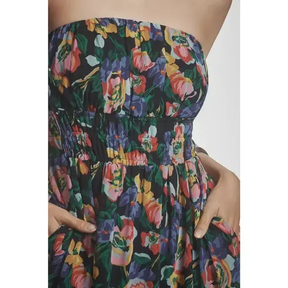 New Anthropologie The Somerset Strapless Maxi Dress $178 X-Large Blue Floral - Picture 3 of 8